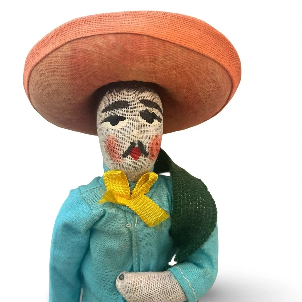 Vintage Handcrafted Mexican Fabric Doll with Sombrero